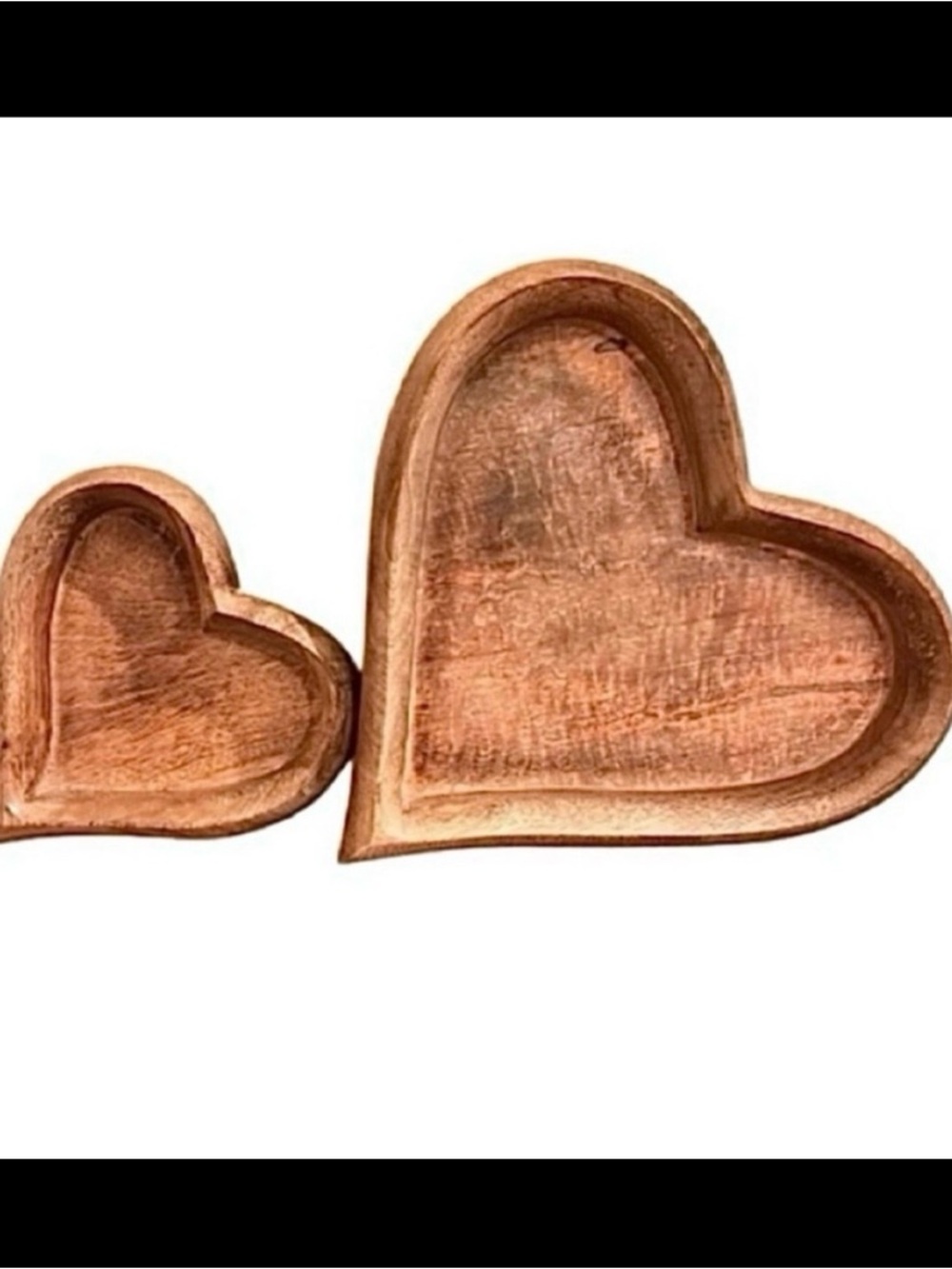 NWT-Set/2 Handcrafted Solid Wood Heart Serving Trays.